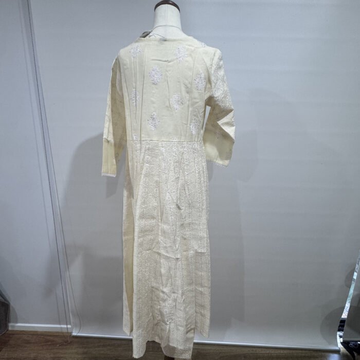 Back view of cream chikankari Anarkali kurta set