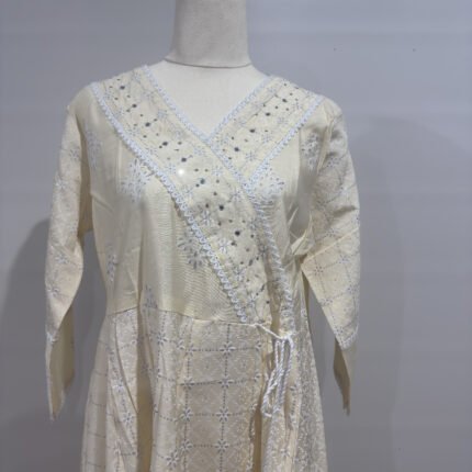 Cream Chikankari Anarkali Kurta Set