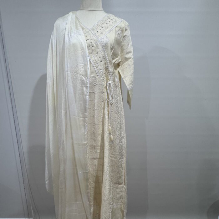 Cream chikankari Anarkali kurta set with embroidery by Punjabi Threads Melbourne