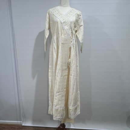 Cream chikankari Anarkali kurta set with embroidery by Punjabi Threads Melbourne