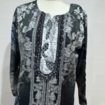 Maslin Cotton Printed Suit Set Black Grey Embroidered Neck Punjabi Threads Melbourne