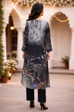 Maslin cotton printed suit back view full length
