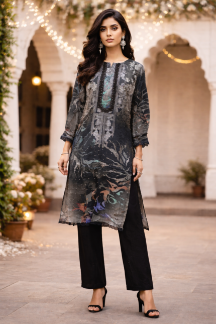 Maslin cotton printed suit Melbourne front view with pants