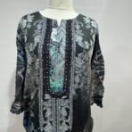 Maslin cotton printed kurta neckline detail with lace work