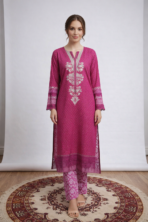 Pure cambric cotton Punjabi suit set in pink with embroidered neckline Melbourne