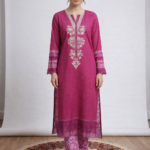 Pure cambric cotton Punjabi suit set in pink with embroidered neckline Melbourne