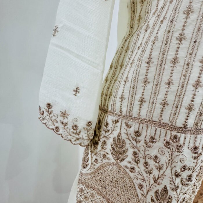 Pure Chinon embroidered Punjabi suit set with palazzo