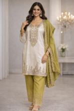 Pure Crush Punjabi suit set with olive green pants