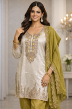 Pure Crush Punjabi suit set with olive green pants
