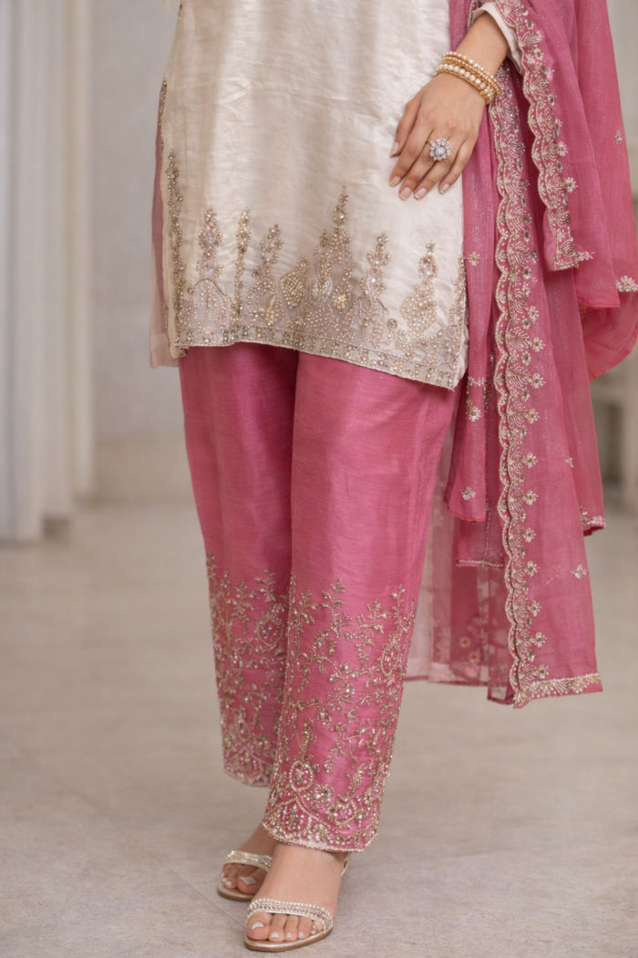 Pure Crush Punjabi suit set with pink pants and dupatta
