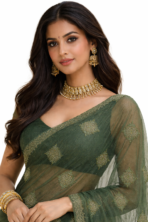 Shimmer crush saree fabric texture close up green saree