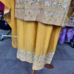 chinon suit bottom embroidery detail mustard palazzo design