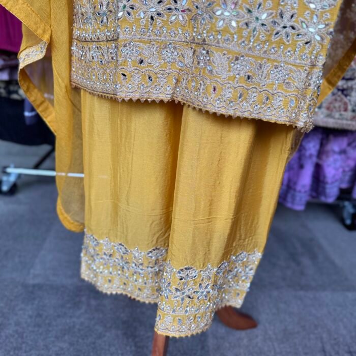 chinon suit bottom embroidery detail mustard palazzo design