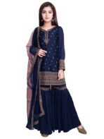 Punjabi Threads Kids Navy Blue Embroidered Sharara Suit Set