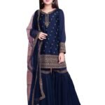 Punjabi Threads Kids Navy Blue Embroidered Sharara Suit Set