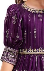 Kids Purple Party Gown Australia Neck and Sleeve Detail