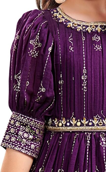 Kids Purple Party Gown Australia Neck and Sleeve Detail