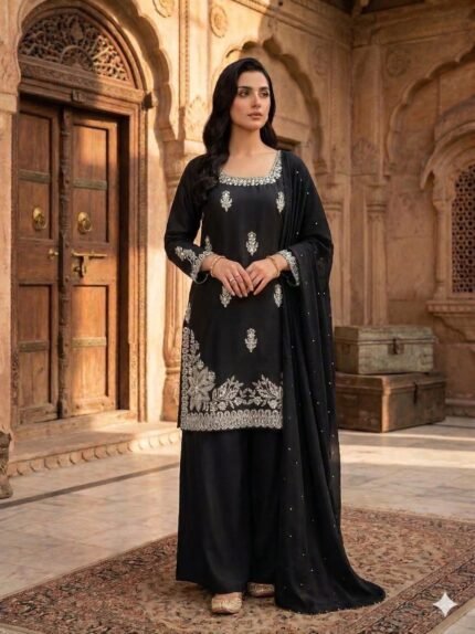 Embroidered Black Readymade Dress - Punjabi Threads product image 1