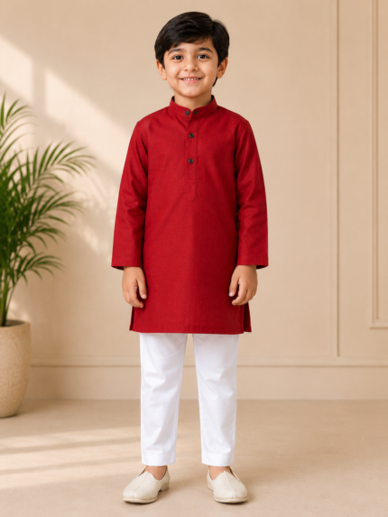 Kids Red Kurta Pajama Set - Punjabi Threads product image 1