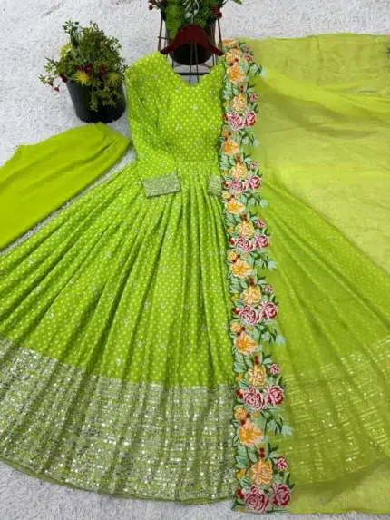 Lime Green Anarkali Dress - Punjabi Threads product image 1