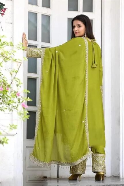 Lime Green Readymade Dress - Punjabi Threads product image 1
