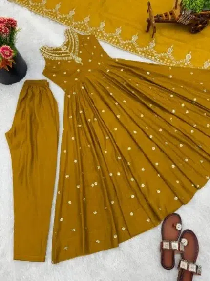 Mustard Yellow Anarkali Suit - Punjabi Threads product image 2
