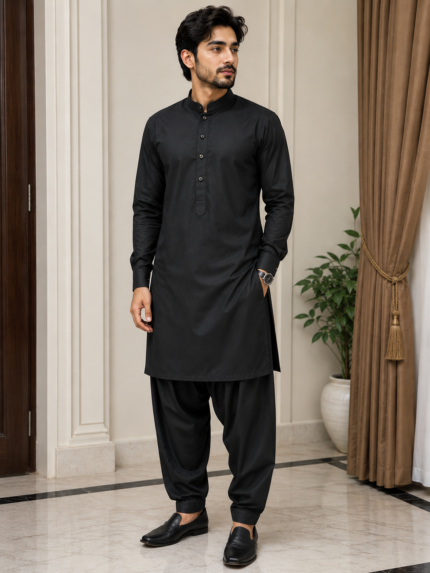 Pakistani Salwar Kameez Black - Punjabi Threads product image 1