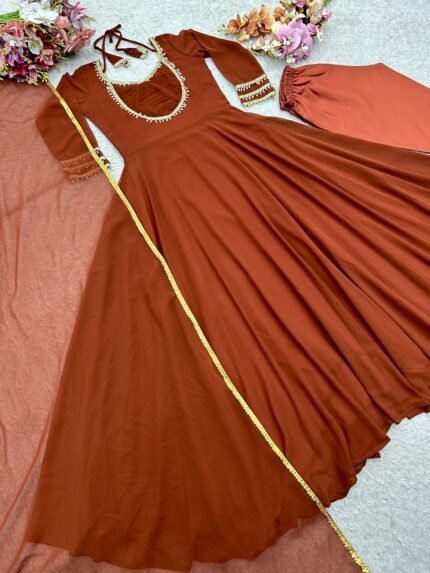 Rust Anarkali Readymade Dress - Punjabi Threads product image 2