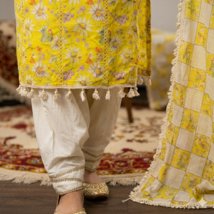 Yellow Daisy Butterfly Salwar Suit - Punjabi Threads product image 2