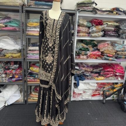 Black Embroidered Sharara Suit - Punjabi Threads product image 1