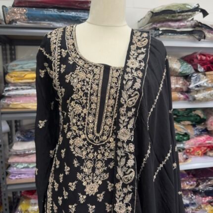 Black Embroidered Sharara Suit - Punjabi Threads product image 2