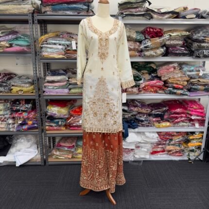 Designer Ivory Rust Sharara Suit - Punjabi Threads product image 1