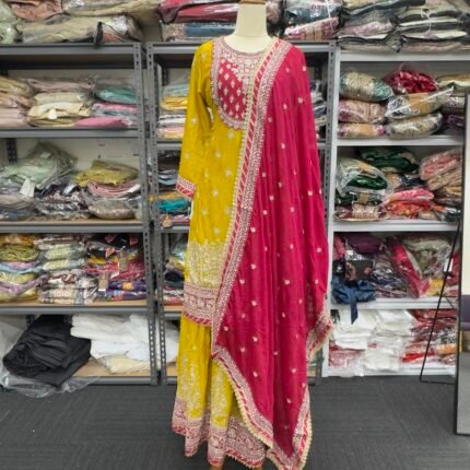 Designer Mustard Yellow Gharara Suit - Punjabi Threads product image 1