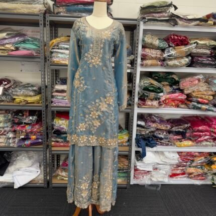 Sky Blue Embroidered Party Wear Suit - Punjabi Threads product image 1