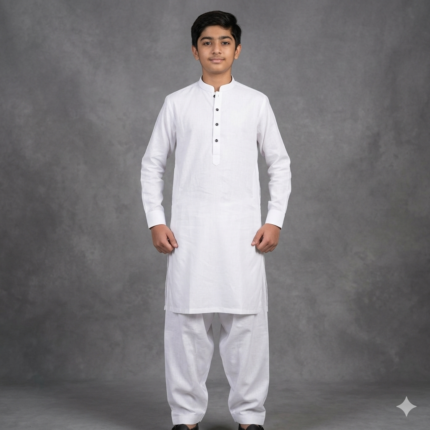 White Salwar Kameez For Teen With Ban - Punjabi Threads product image 3