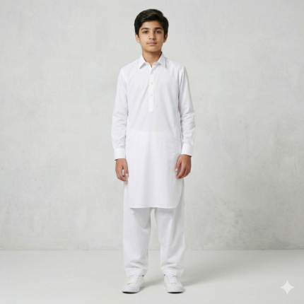 White Salwar Kameez For Teen With Collar - Punjabi Threads product image 1