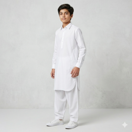 White Salwar Kameez For Teen With Collar - Punjabi Threads product image 2