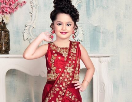 Elegant Red Indo Western Gown For Girls - Punjabi Threads product image 1