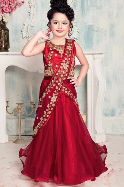 Elegant Red Indo Western Gown For Girls - Punjabi Threads product image 2