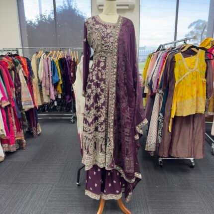Gulnaar Royale Luxury Plum Embroidered Pakistani Suit - Punjabi Threads product image 1