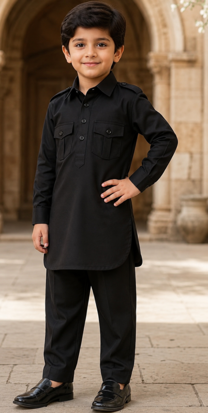 Heritage Black Pocket Kurta Pajama - Punjabi Threads product image 1