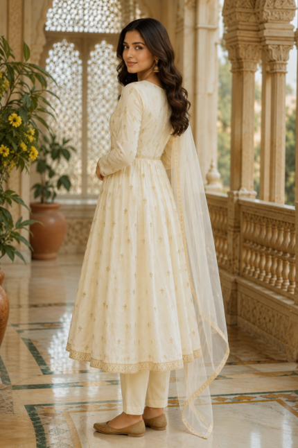 Ivory Embroidered Anarkali Set - Punjabi Threads product image 2