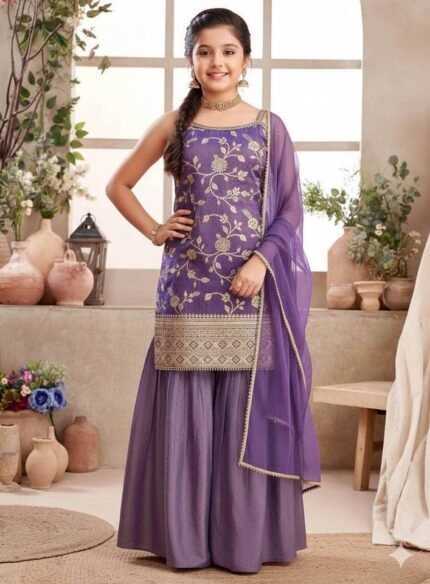 Kids Lavender Sharara Set - Punjabi Threads product image 1