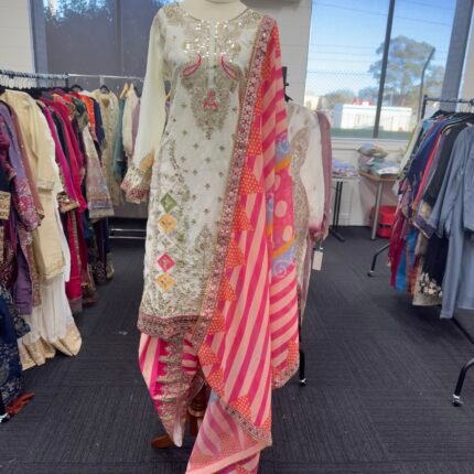 Noor-e-Gul Ivory Embroidered Dhoti Salwar Suit - Punjabi Threads product image 1