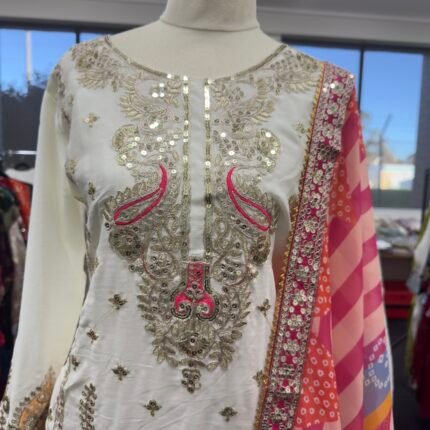 Noor-e-Gul Ivory Embroidered Dhoti Salwar Suit - Punjabi Threads product image 2