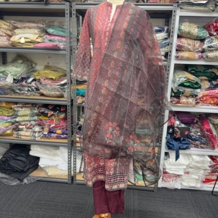 Noor Maroon Chikankari Cotton 3-Piece Suit Set - Punjabi Threads product image 1