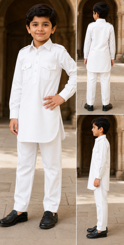 Royal Frontier White Kids Kurta Pajama - Punjabi Threads product image 1