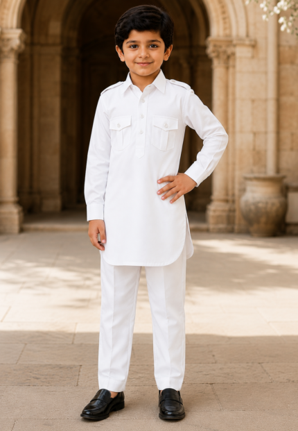 Royal Frontier White Kids Kurta Pajama - Punjabi Threads product image 2
