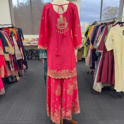Royal Fuchsia Gold Embroidered Sharara Suit Set - Punjabi Threads product image 1