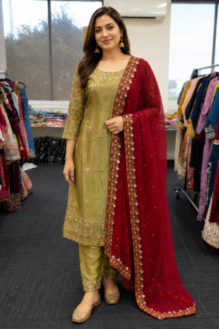 Royal Olive Heritage Embroidered Punjabi Suit - Punjabi Threads product image 1